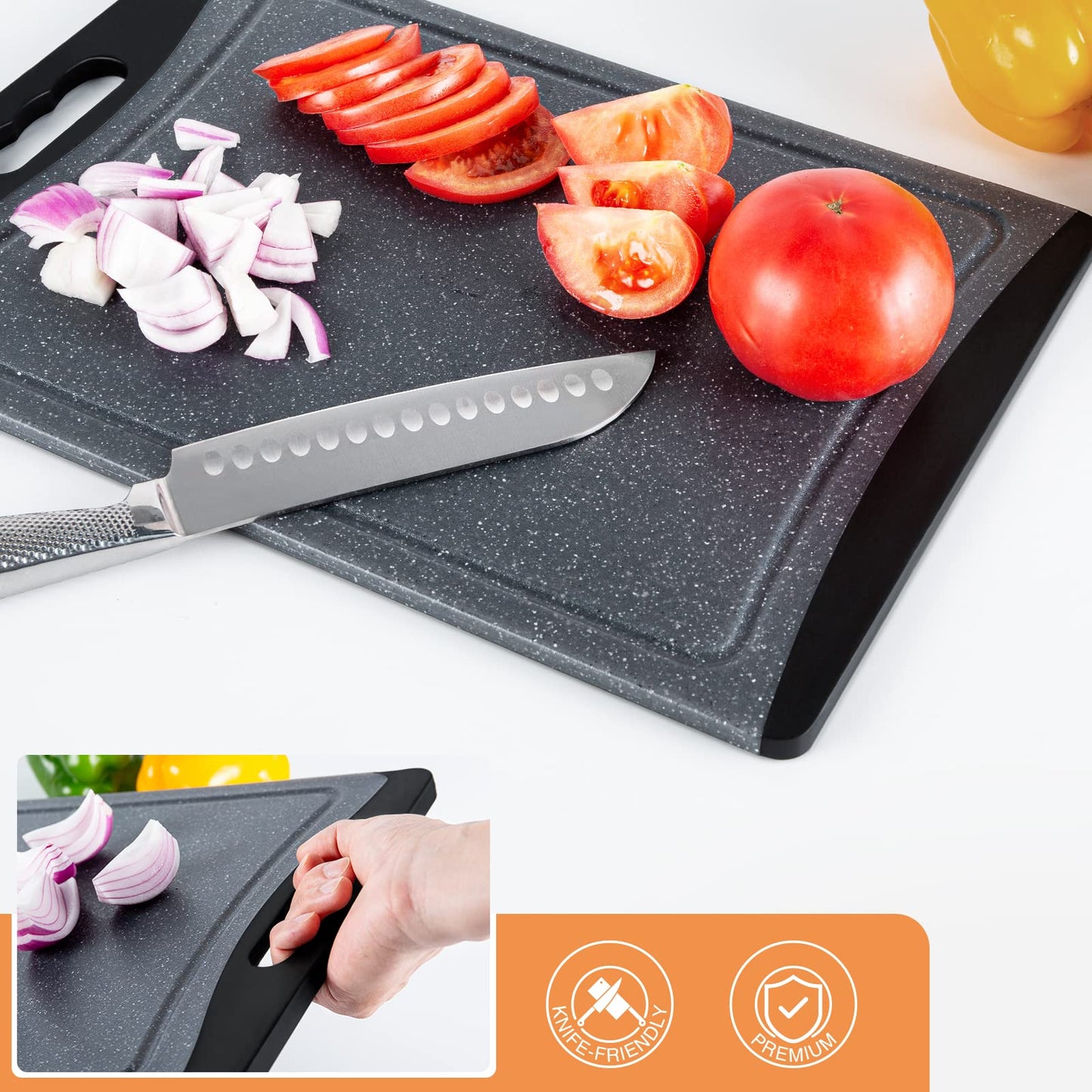Extra Large Cutting Boards. Plastic Cutting Boards for Kitchen (Set of 3). Dark Grey